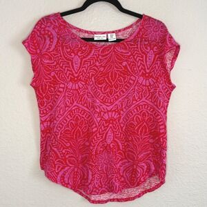 Rachel Zoe Medium Linen Blouse Fuscia Mandala Resort Beach Cruise Maximalist Art